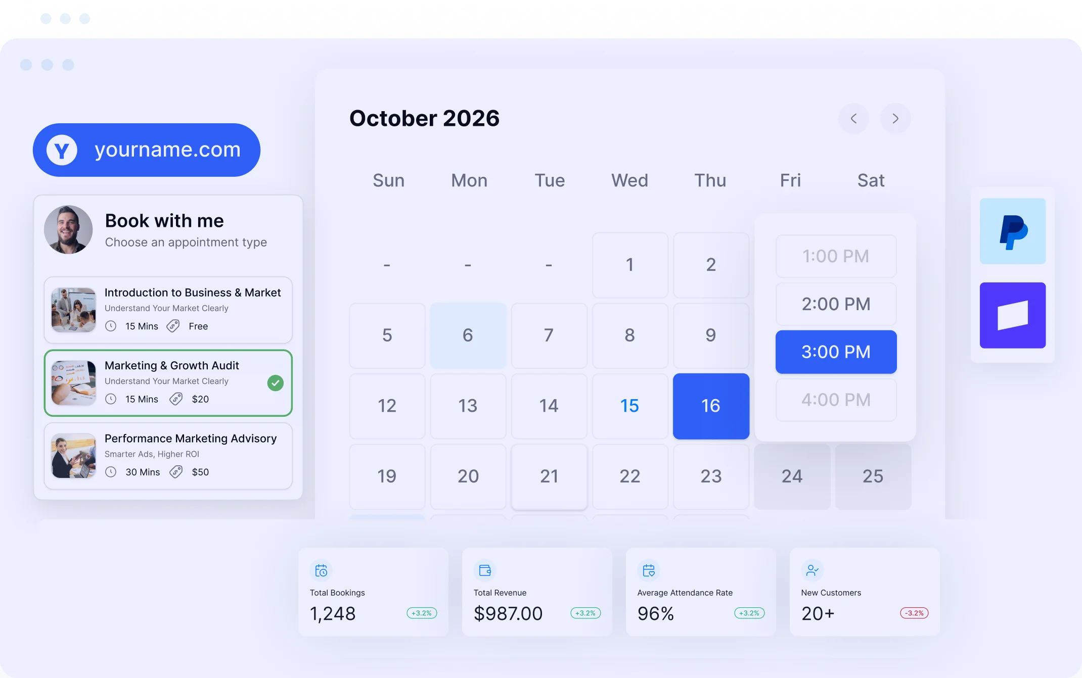 Timetics booking dashboard