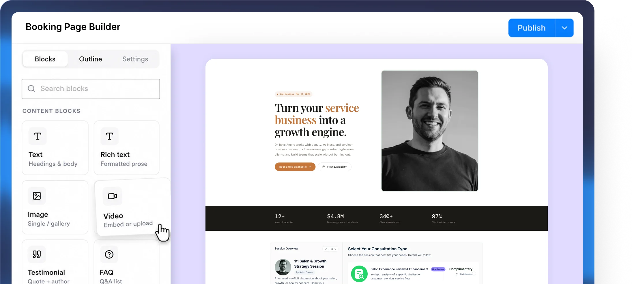 Timetics booking page builder interface