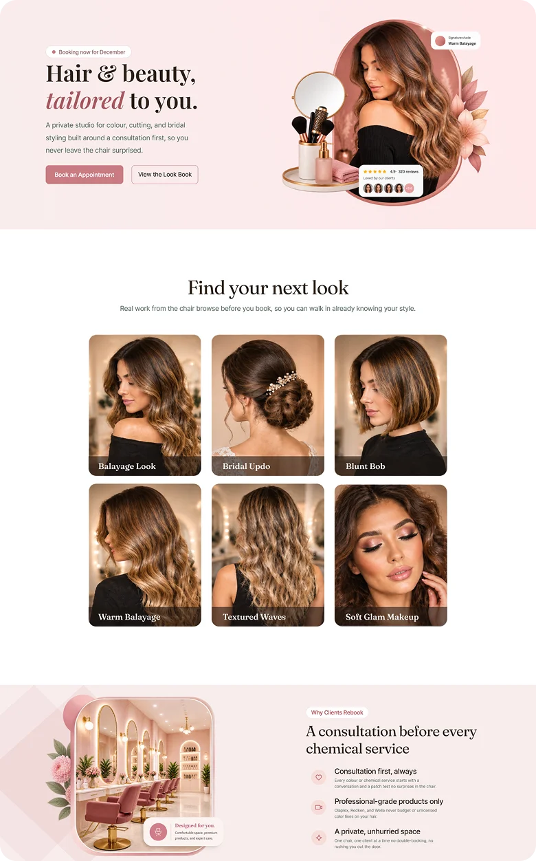 Beauty salon booking page template