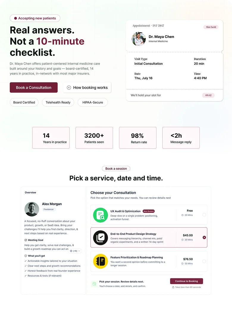 Doctor booking page template
