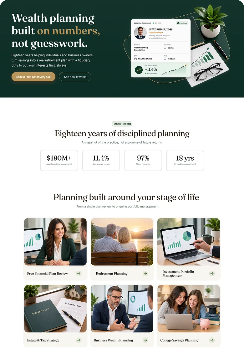 Financial advisor booking page template