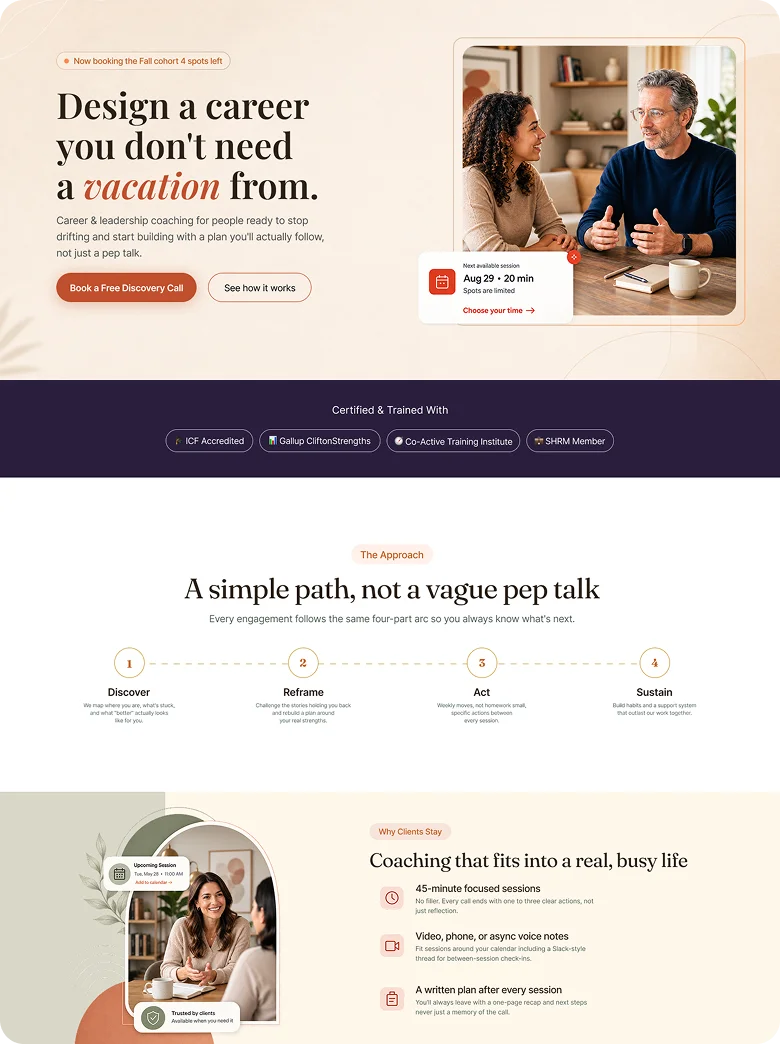 Life coach booking page template