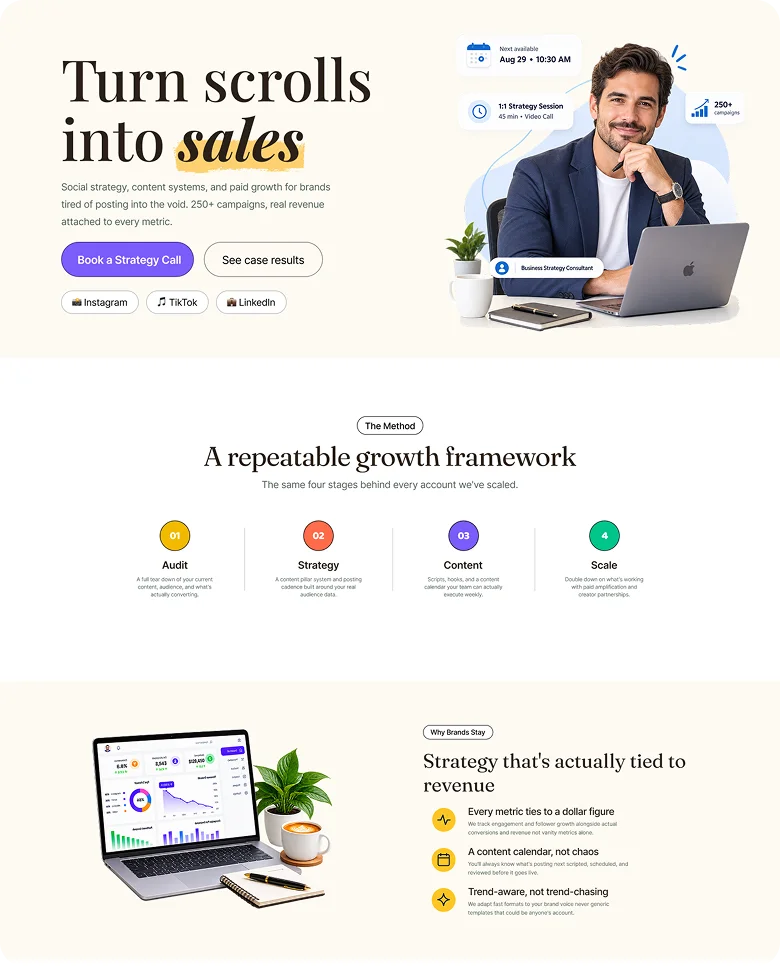 Social media manager booking page template