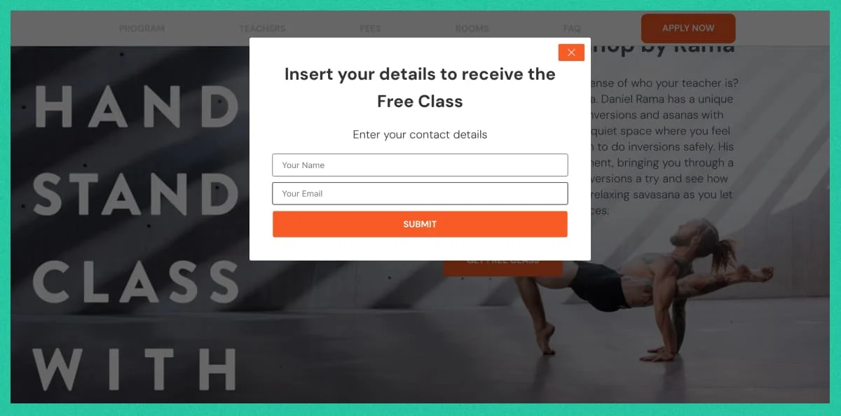 yoga website popup ideas