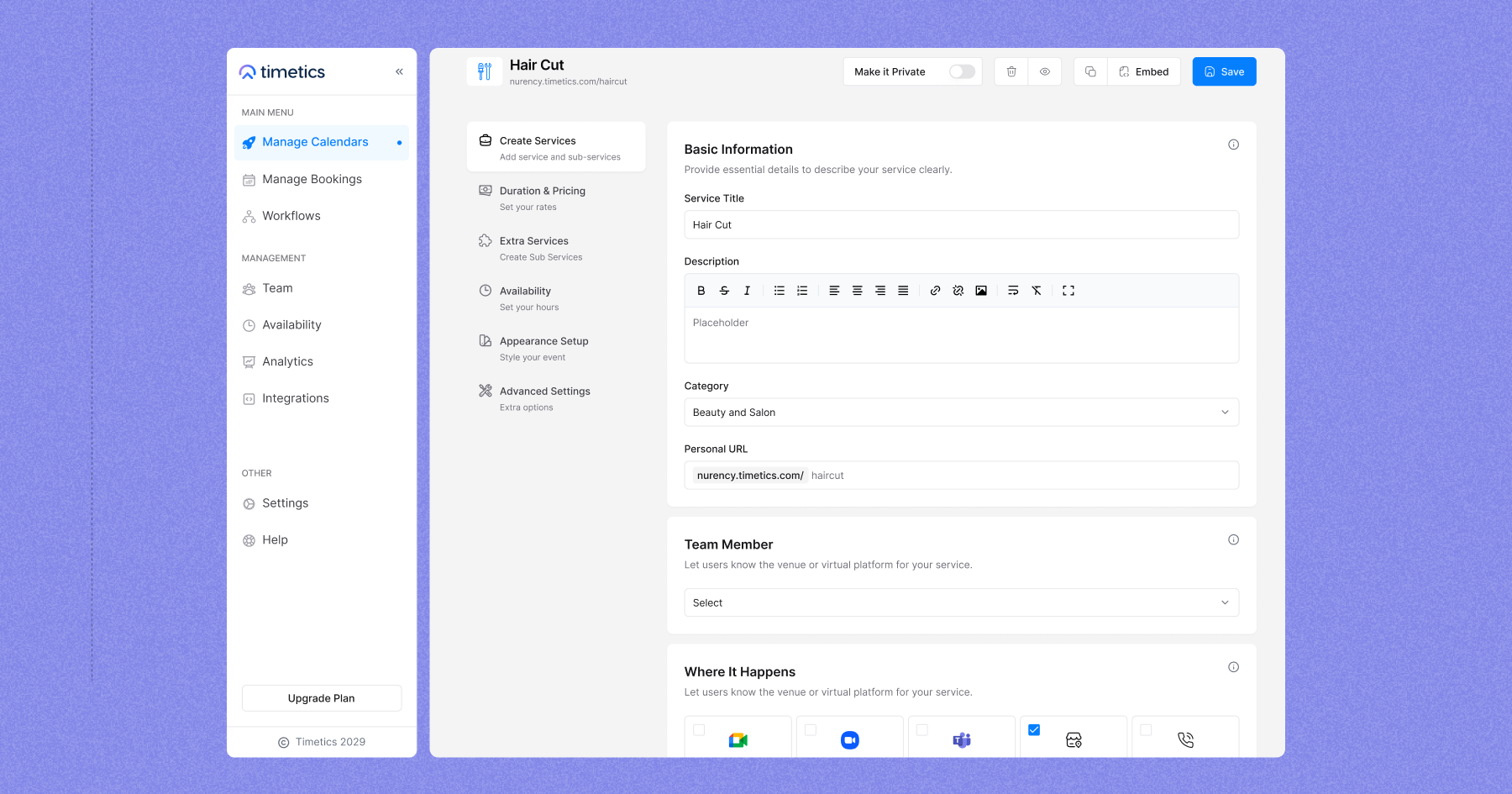 Flexible service-based appointment booking