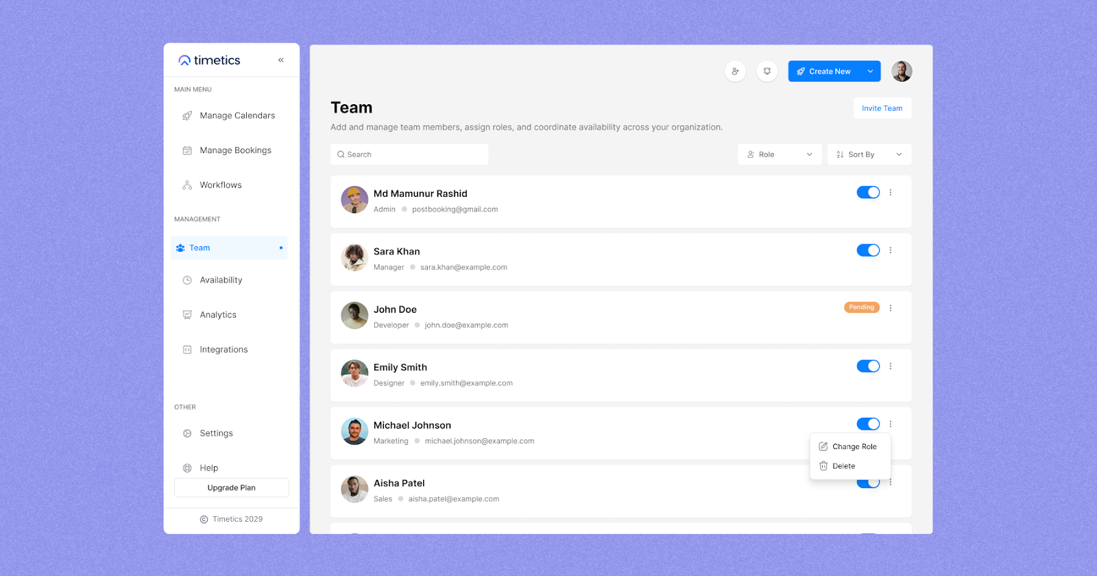 Team members' management